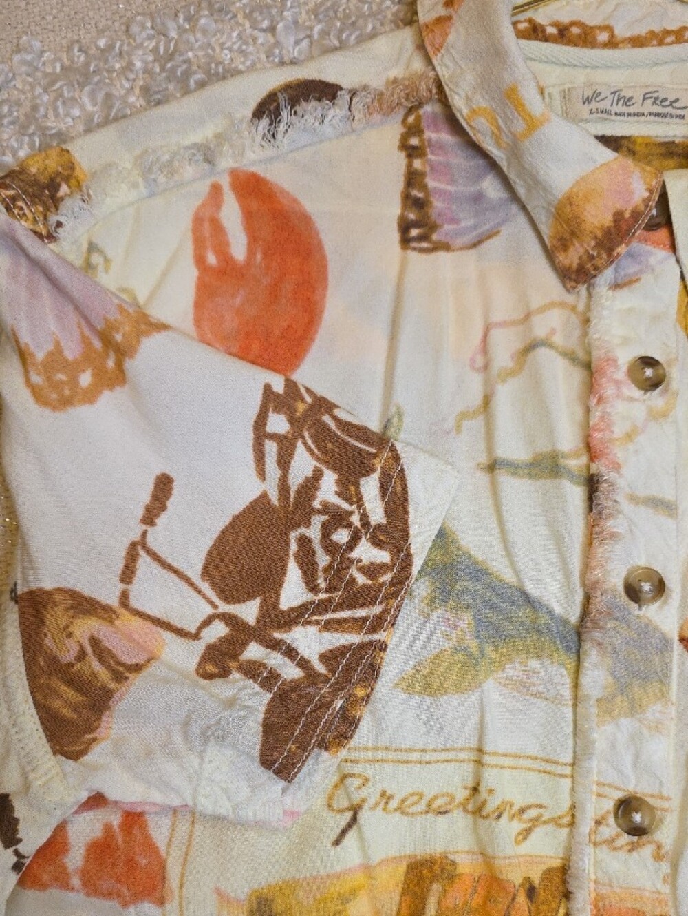 We The Free White Soft Short-Sleeve Button-Down with Coastal Print XS - Picture 13 of 15